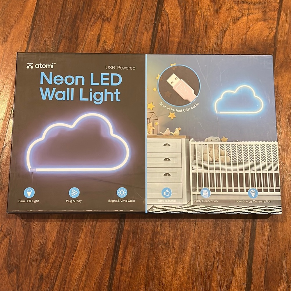 blue cloud usb powered neon led wall light